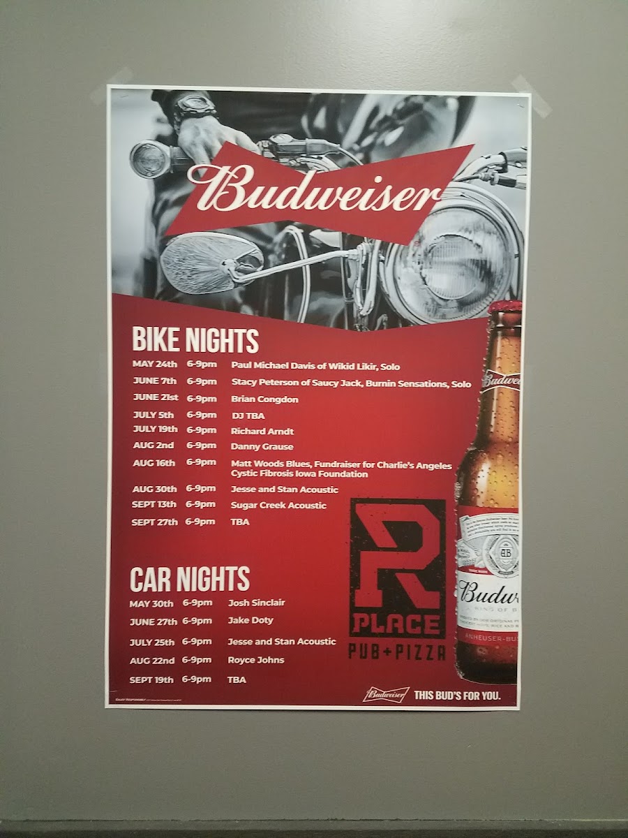 R Place Pub and Pizza menu board