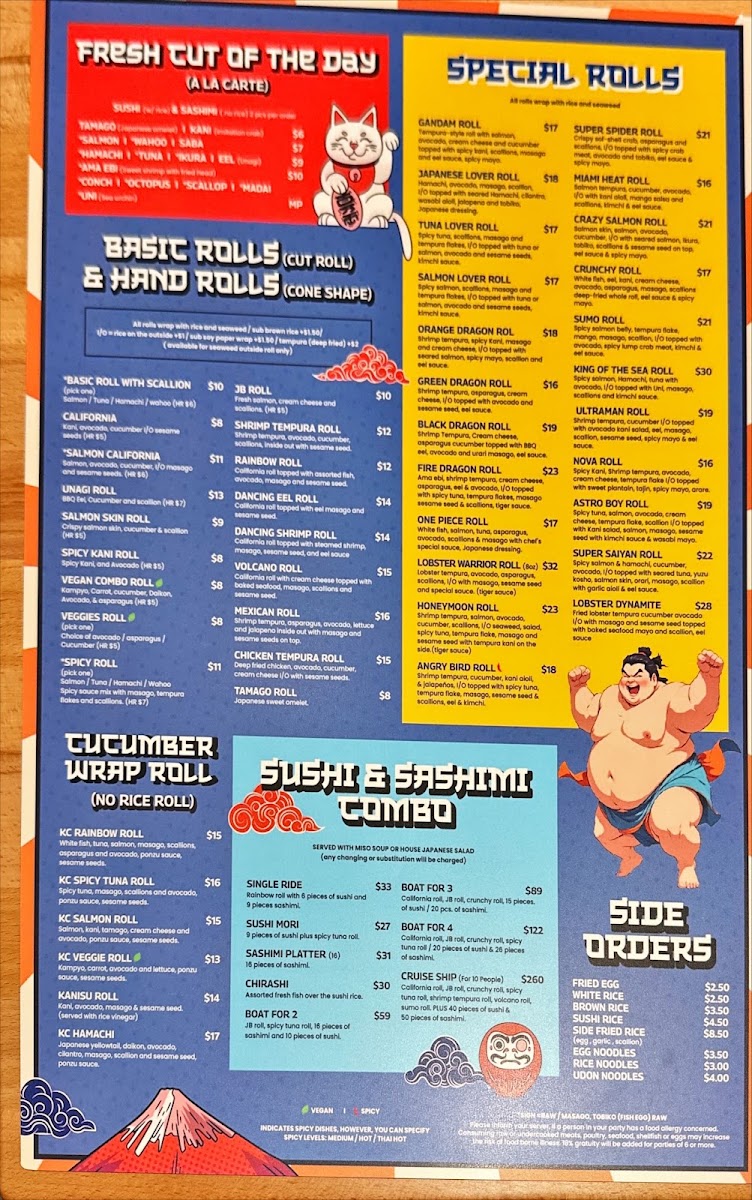 Sumo Asian Kitchen Davie and Sushi menu board