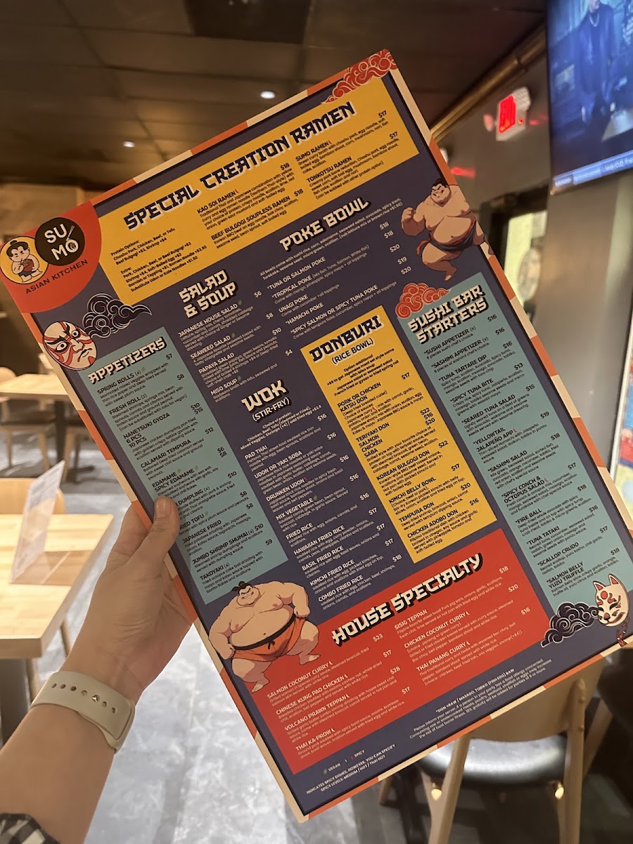 Sumo Asian Kitchen Davie and Sushi menu board