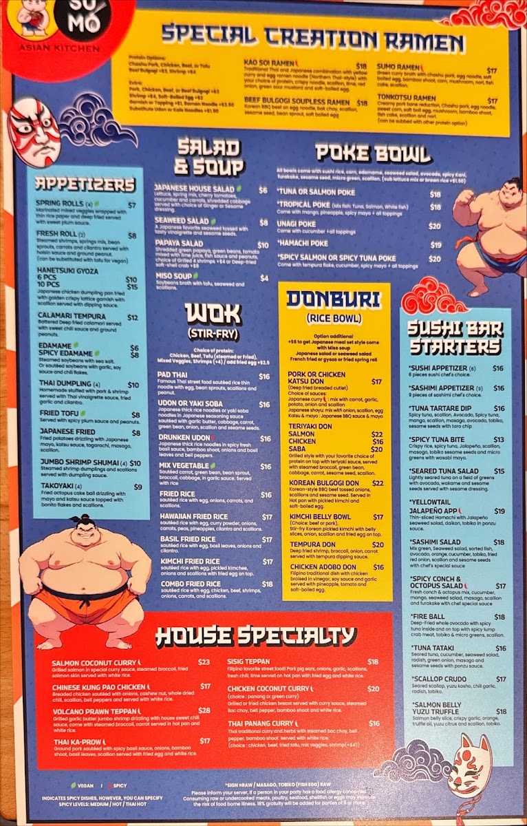 Sumo Asian Kitchen Davie and Sushi menu board