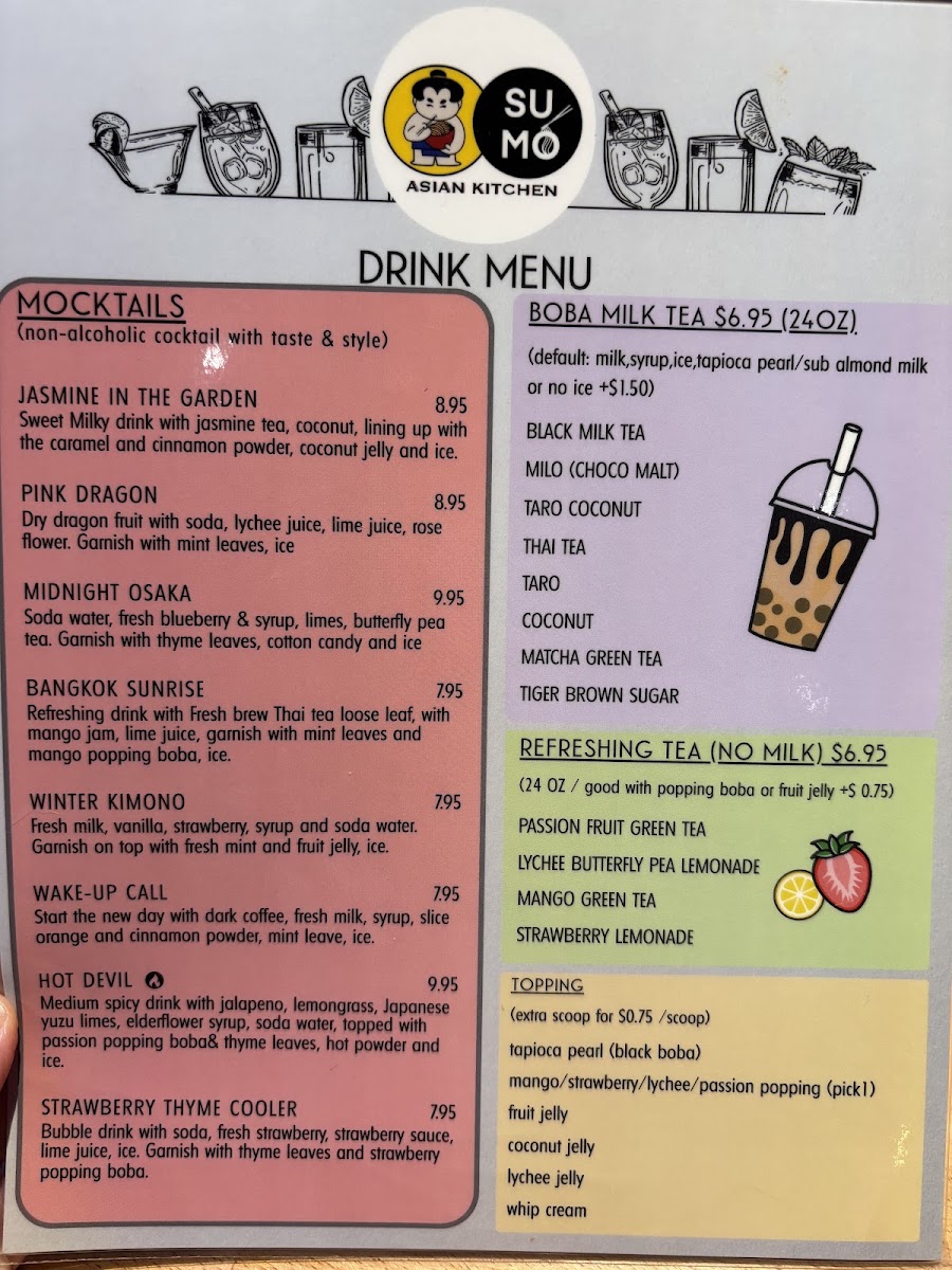 Sumo Asian Kitchen Davie and Sushi menu board
