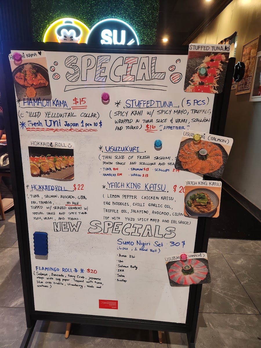 Sumo Asian Kitchen Davie and Sushi menu board