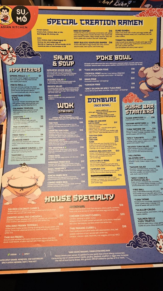 Sumo Asian Kitchen Davie and Sushi menu board
