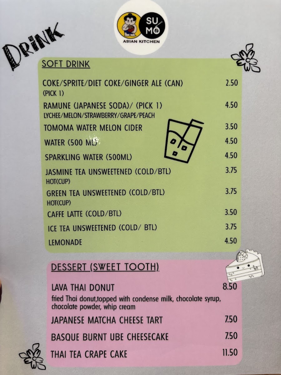 Sumo Asian Kitchen Davie and Sushi menu board