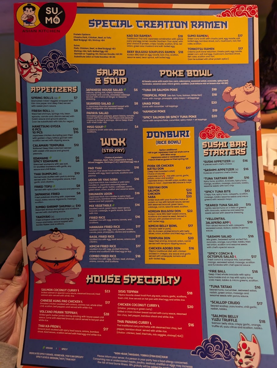 Sumo Asian Kitchen Davie and Sushi menu board