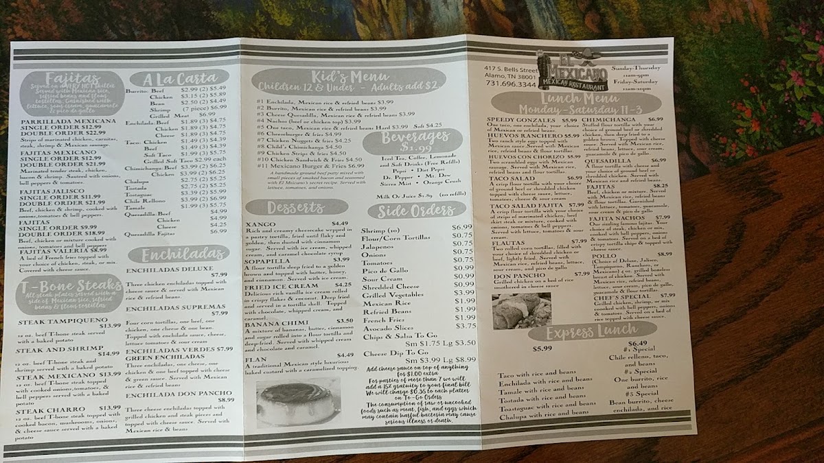 El Mexicano | Mexican Restaurant menu board