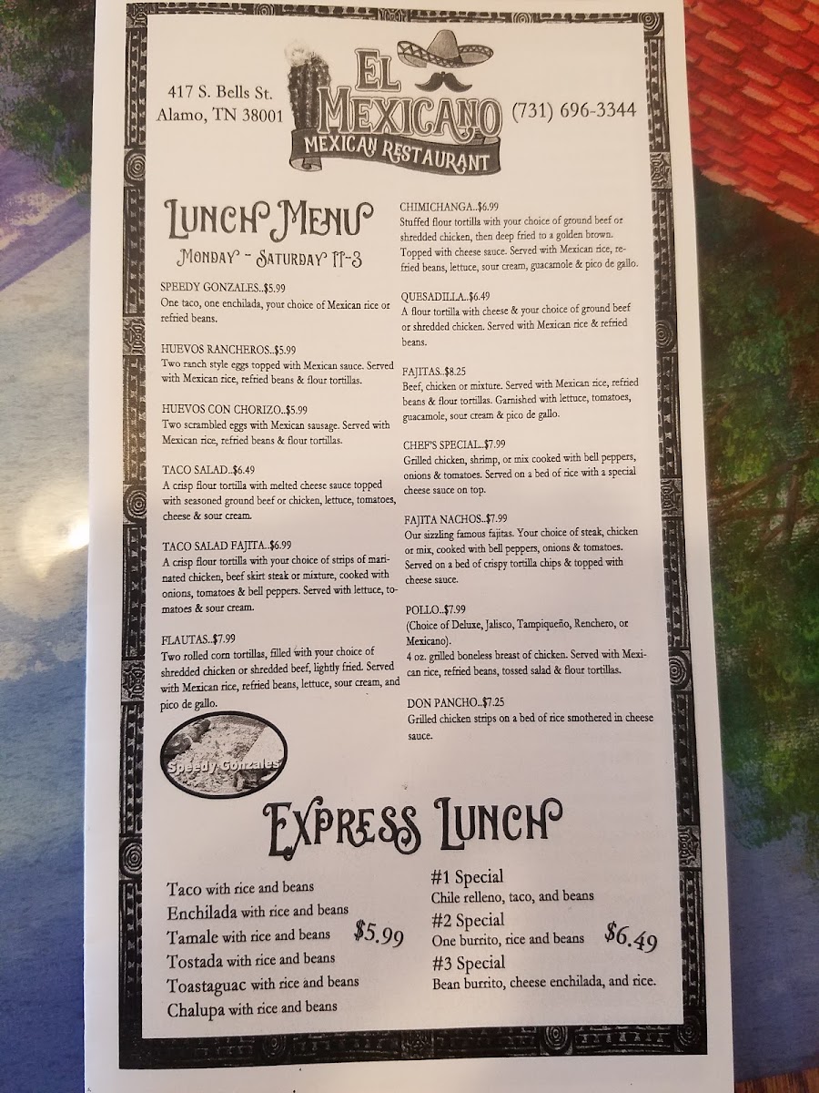 El Mexicano | Mexican Restaurant menu board
