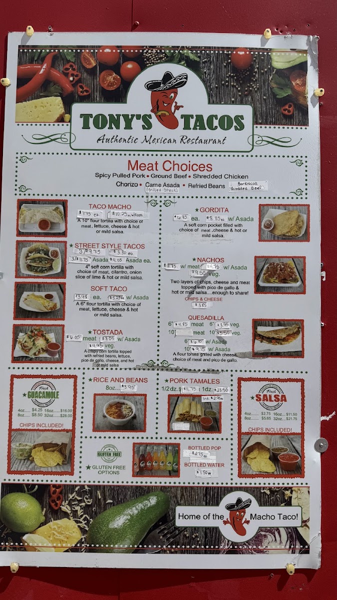 Tony’s Tacos menu board