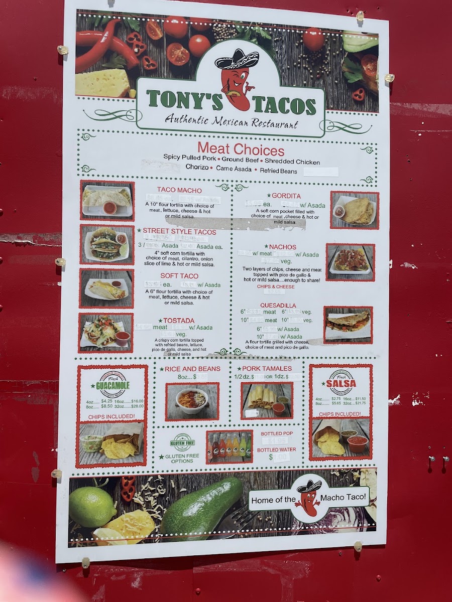 Tony’s Tacos menu board