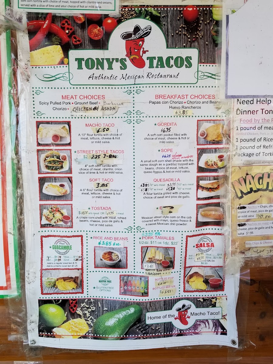 Tony’s Tacos menu board