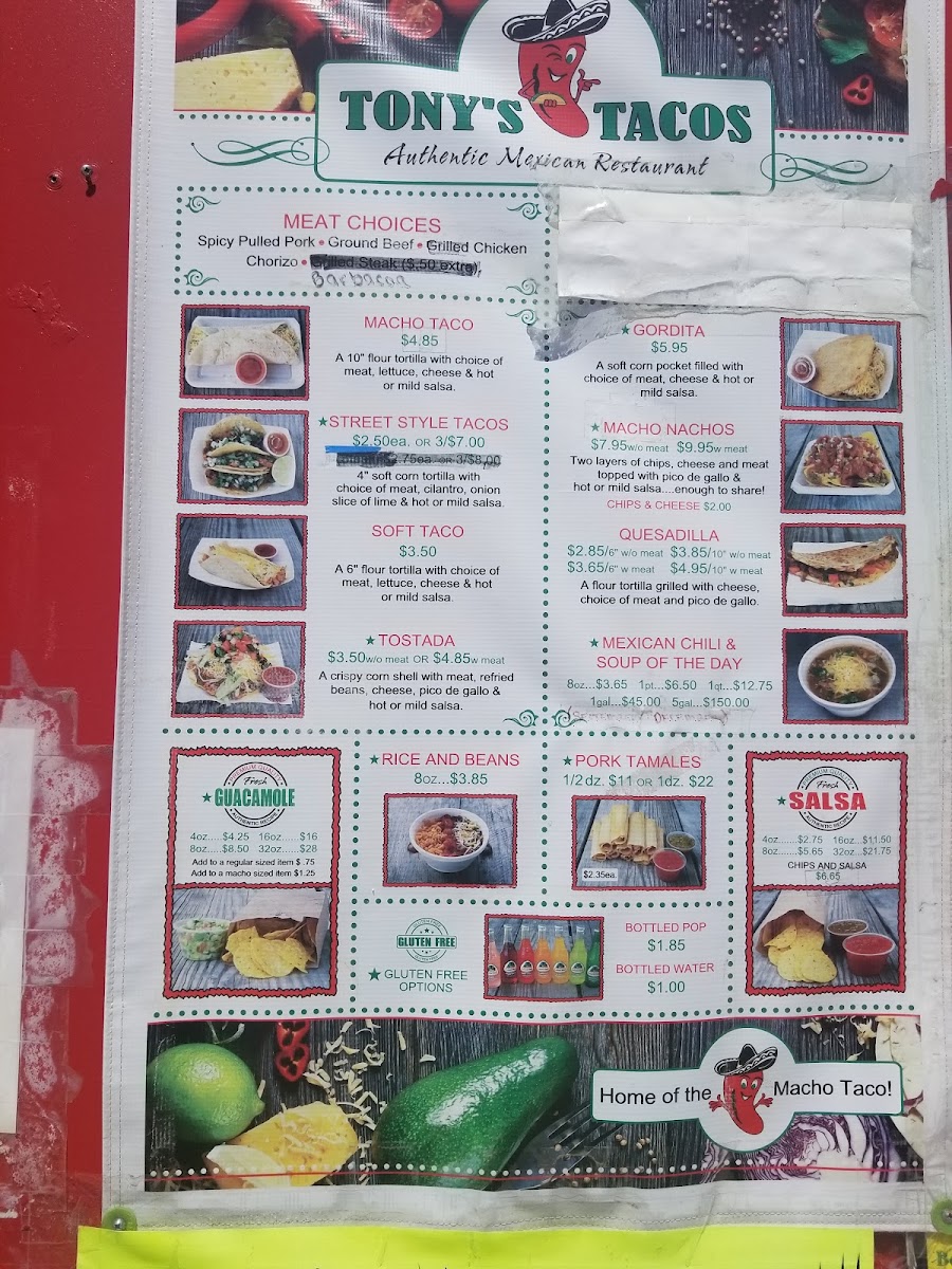 Tony’s Tacos menu board