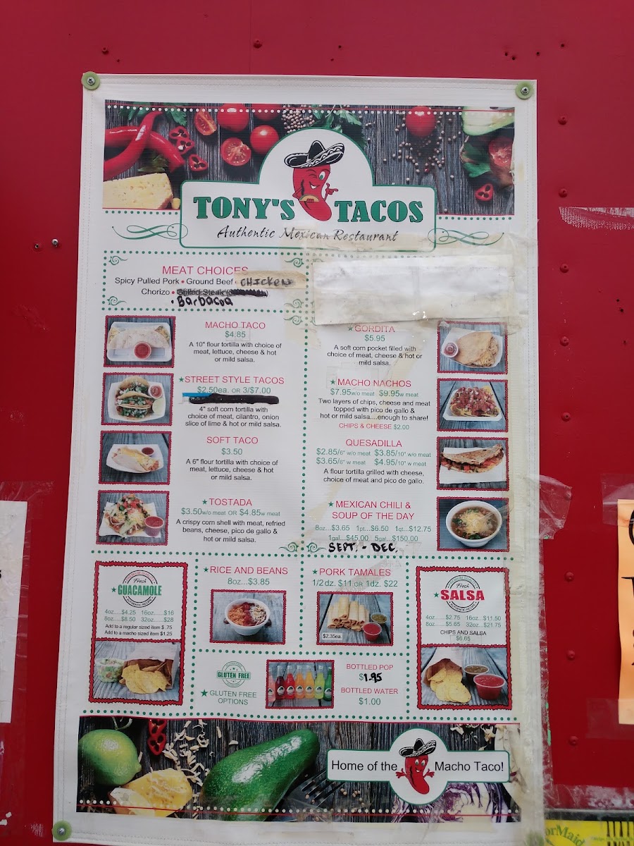 Tony’s Tacos menu board