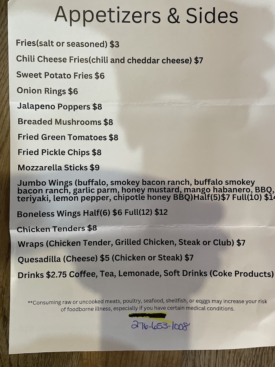 Ben Hur Bar and Grill menu board