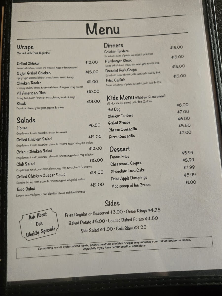 Ben Hur Bar and Grill menu board