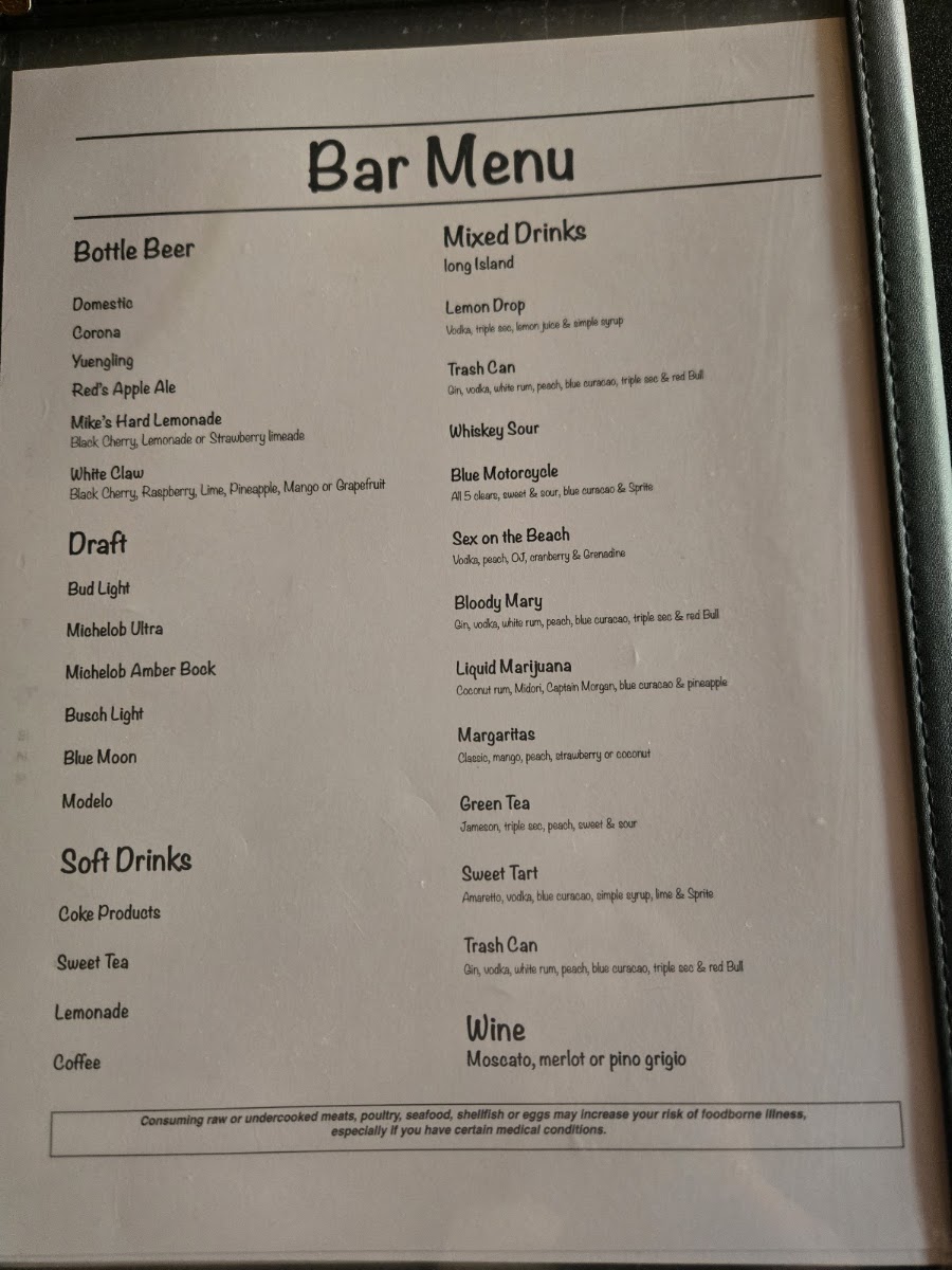 Ben Hur Bar and Grill menu board