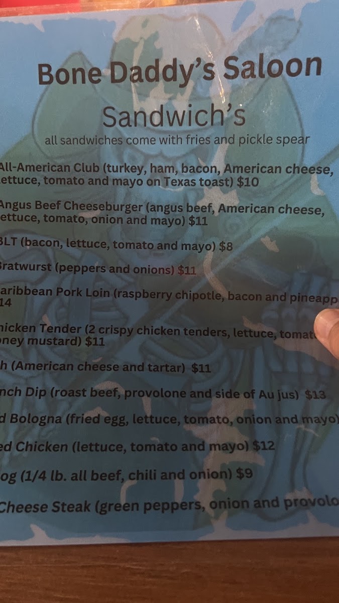 Ben Hur Bar and Grill menu board