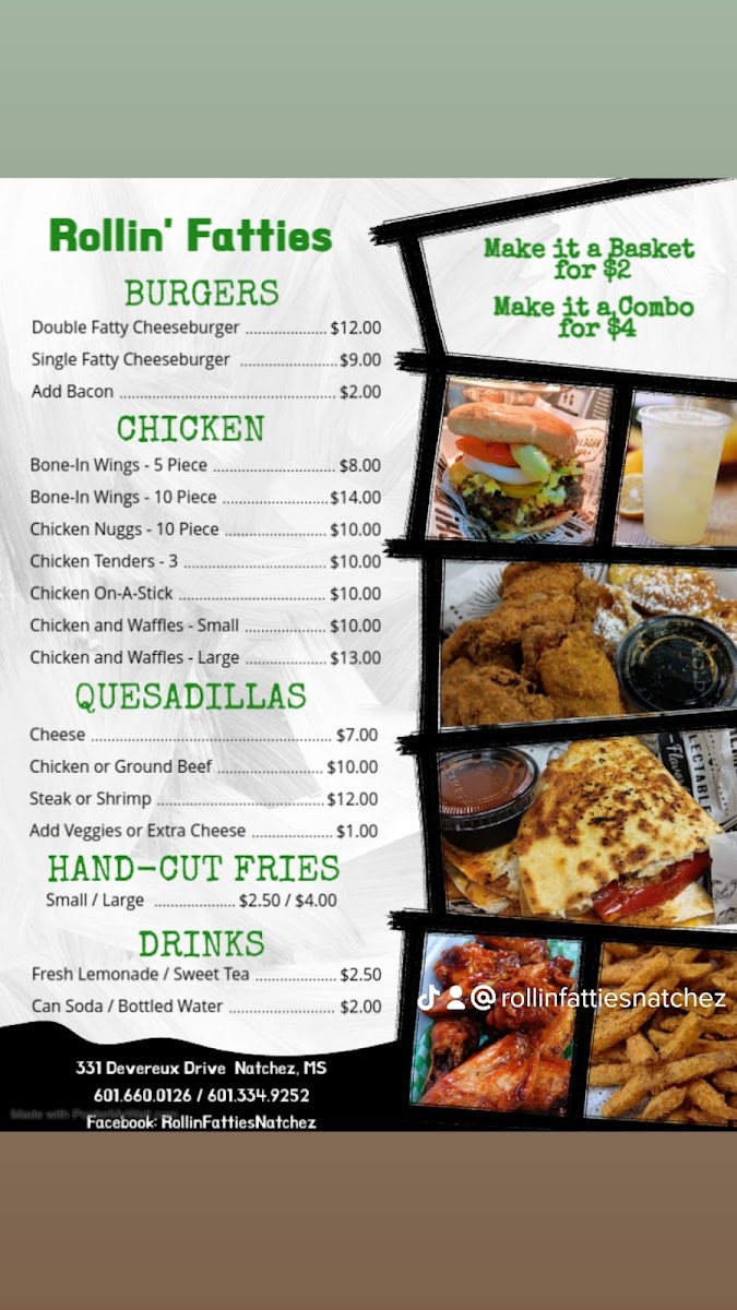 Rollin' Fatties Food Truck Recreational Park menu board
