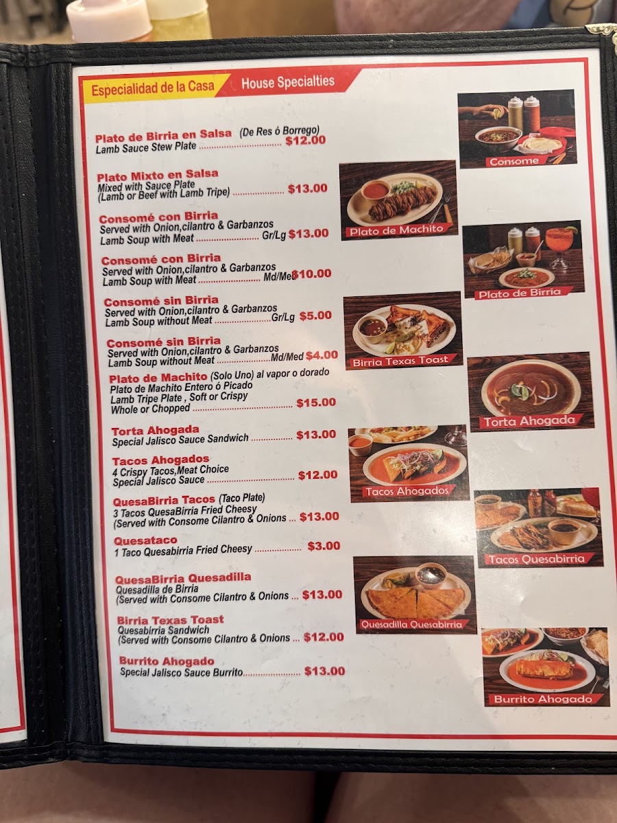 Birrieria Aguinaga menu board