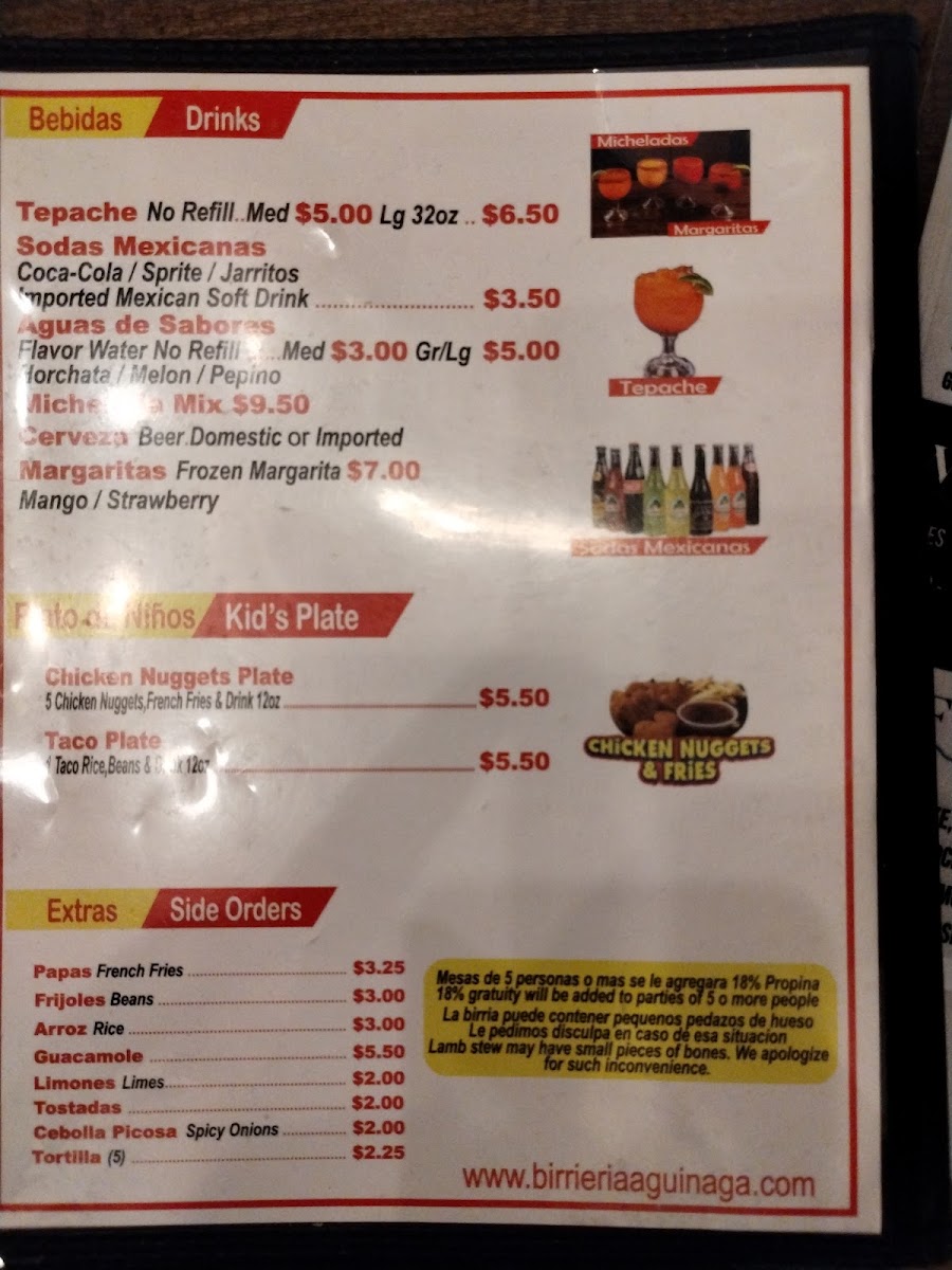 Birrieria Aguinaga menu board