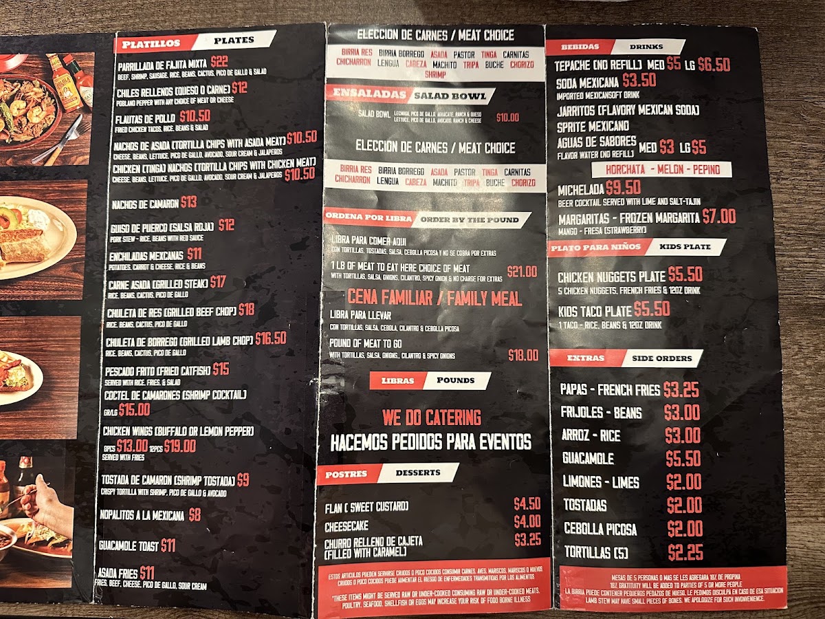 Birrieria Aguinaga menu board