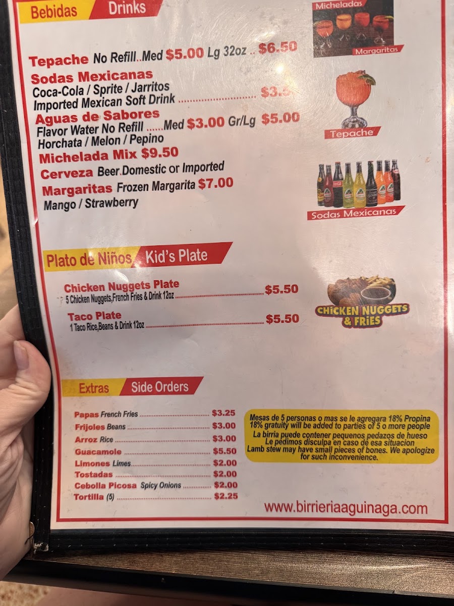 Birrieria Aguinaga menu board
