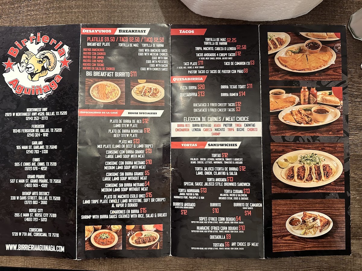 Birrieria Aguinaga menu board