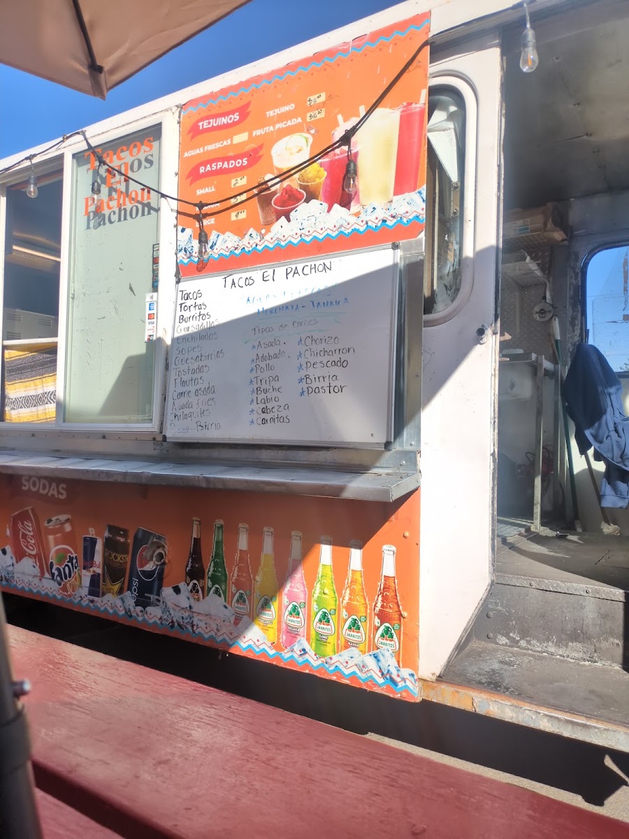 Tacos El Pachon menu board