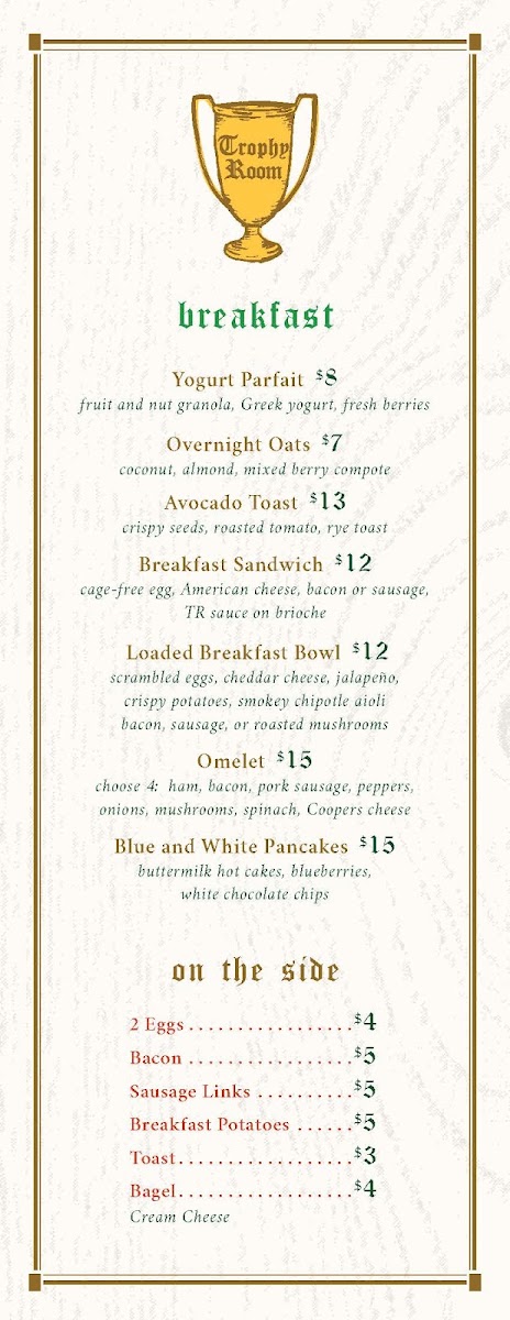 Trophy Room menu board