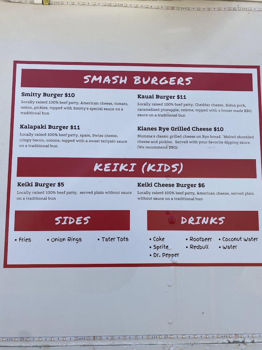 Smitty's Smash Burger menu board
