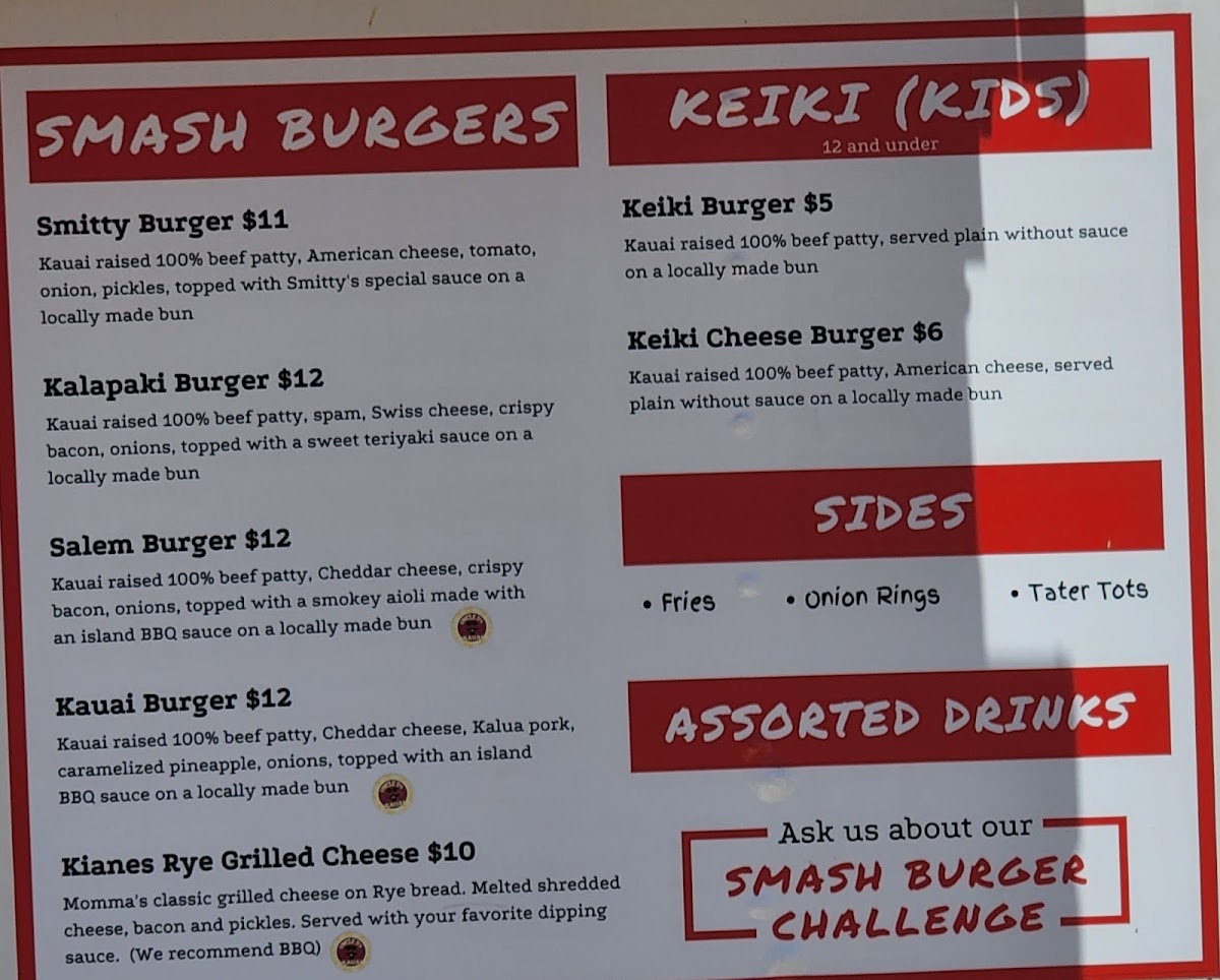 Smitty's Smash Burger menu board
