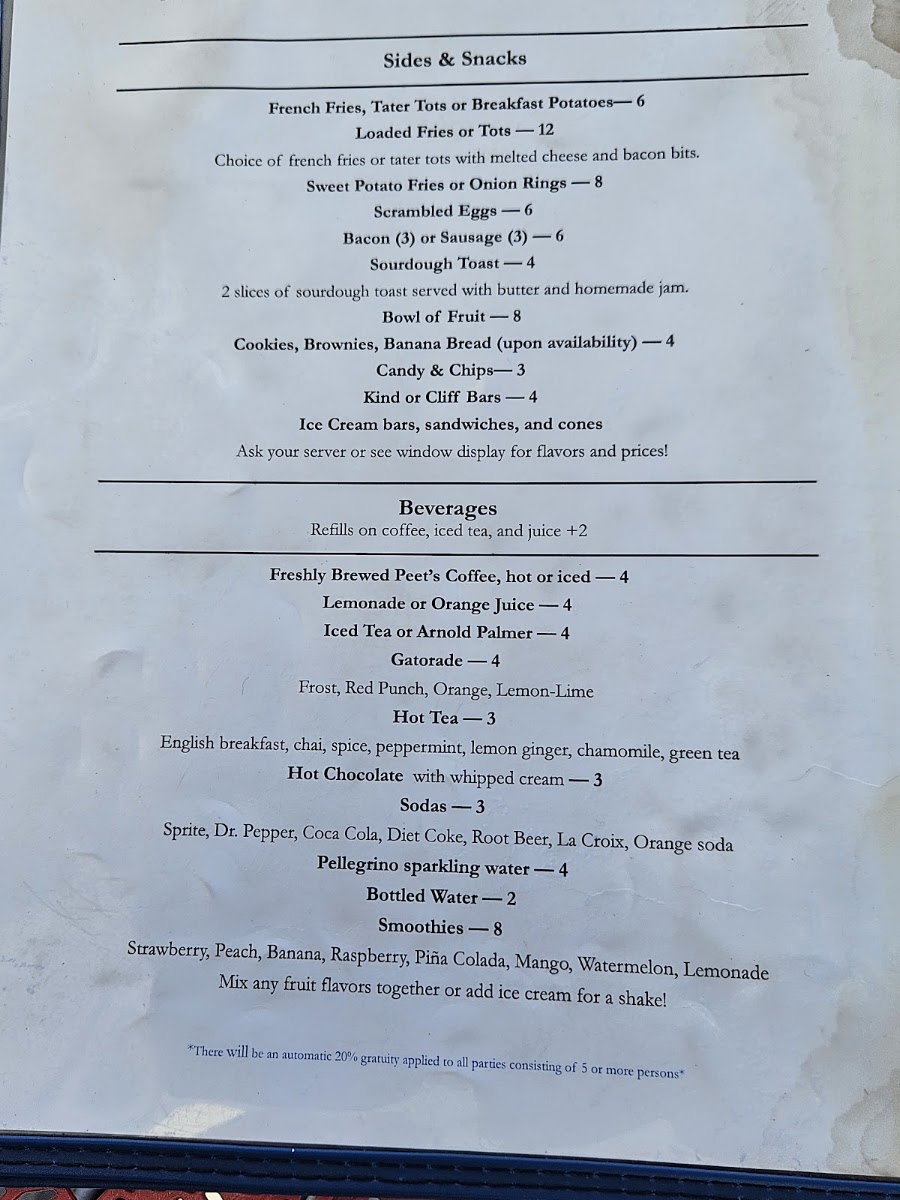 Oceans Cafe and Grill menu board