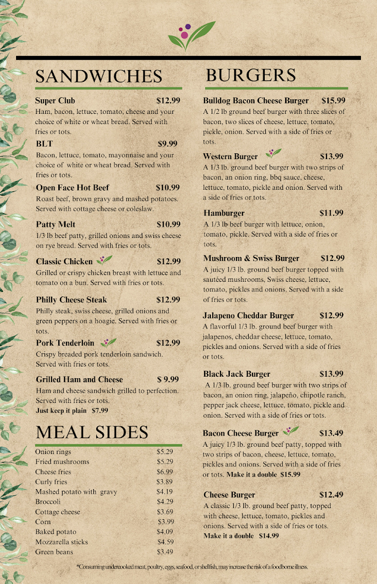 Garden Inn Restaurant menu board