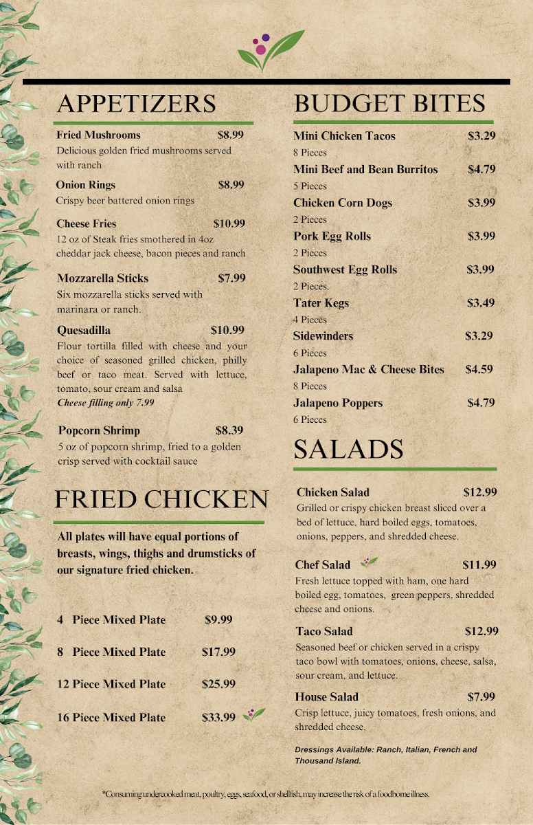 Garden Inn Restaurant menu board