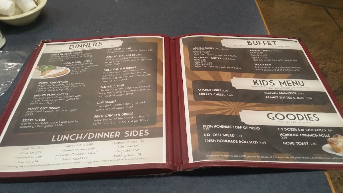 Garden Inn Restaurant menu board