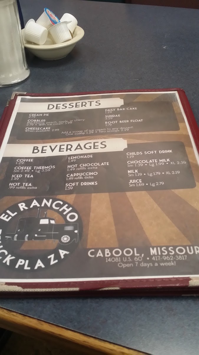 Garden Inn Restaurant menu board