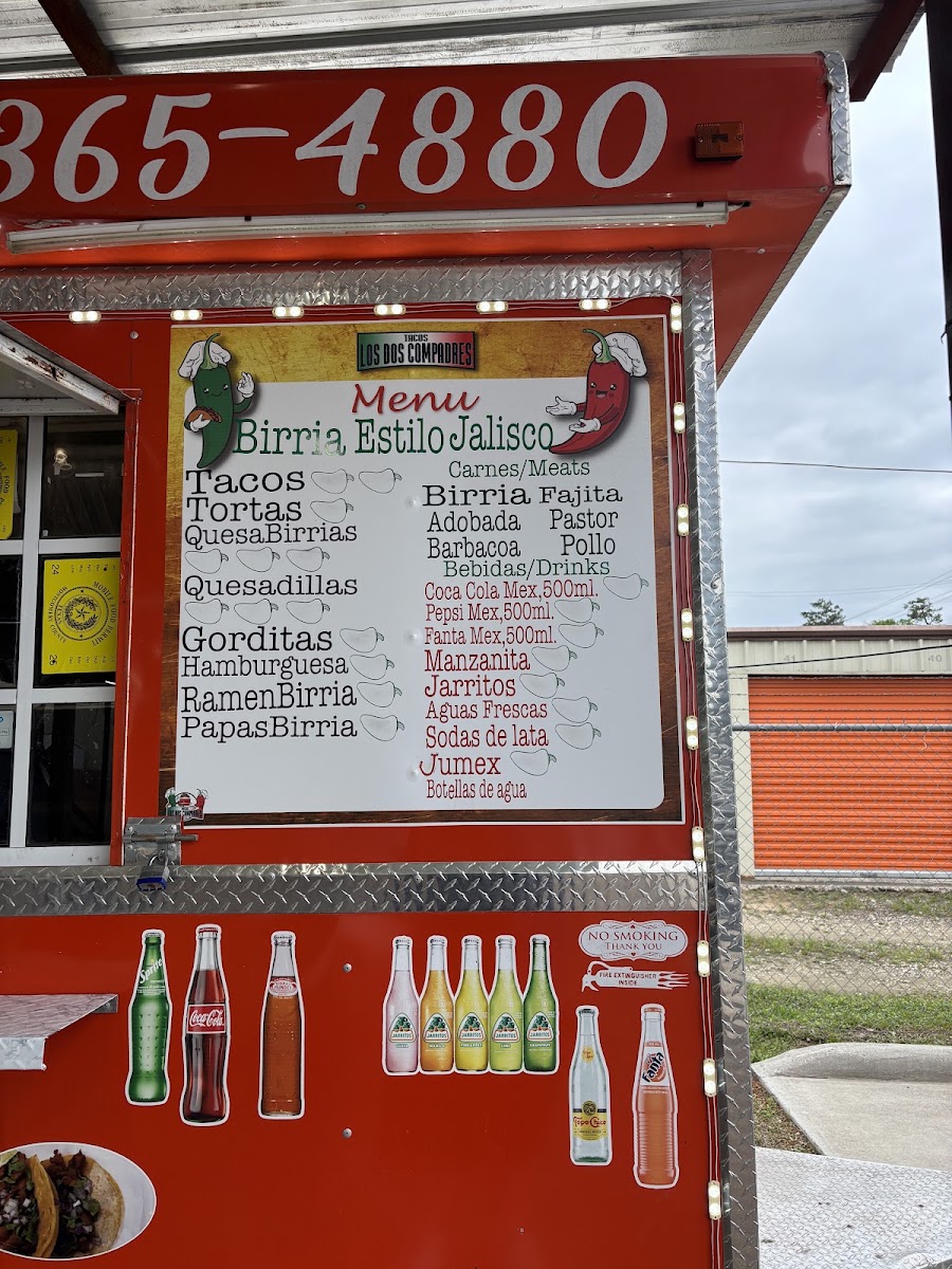 Tacos Los Dos Compadres menu board