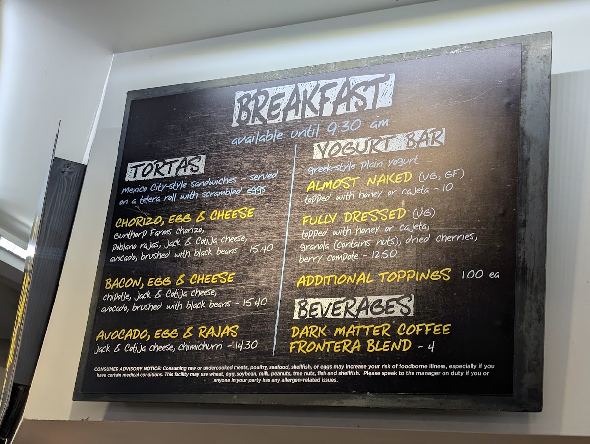 Tortas Frontera menu board