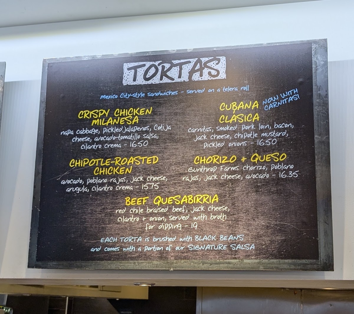 Tortas Frontera menu board