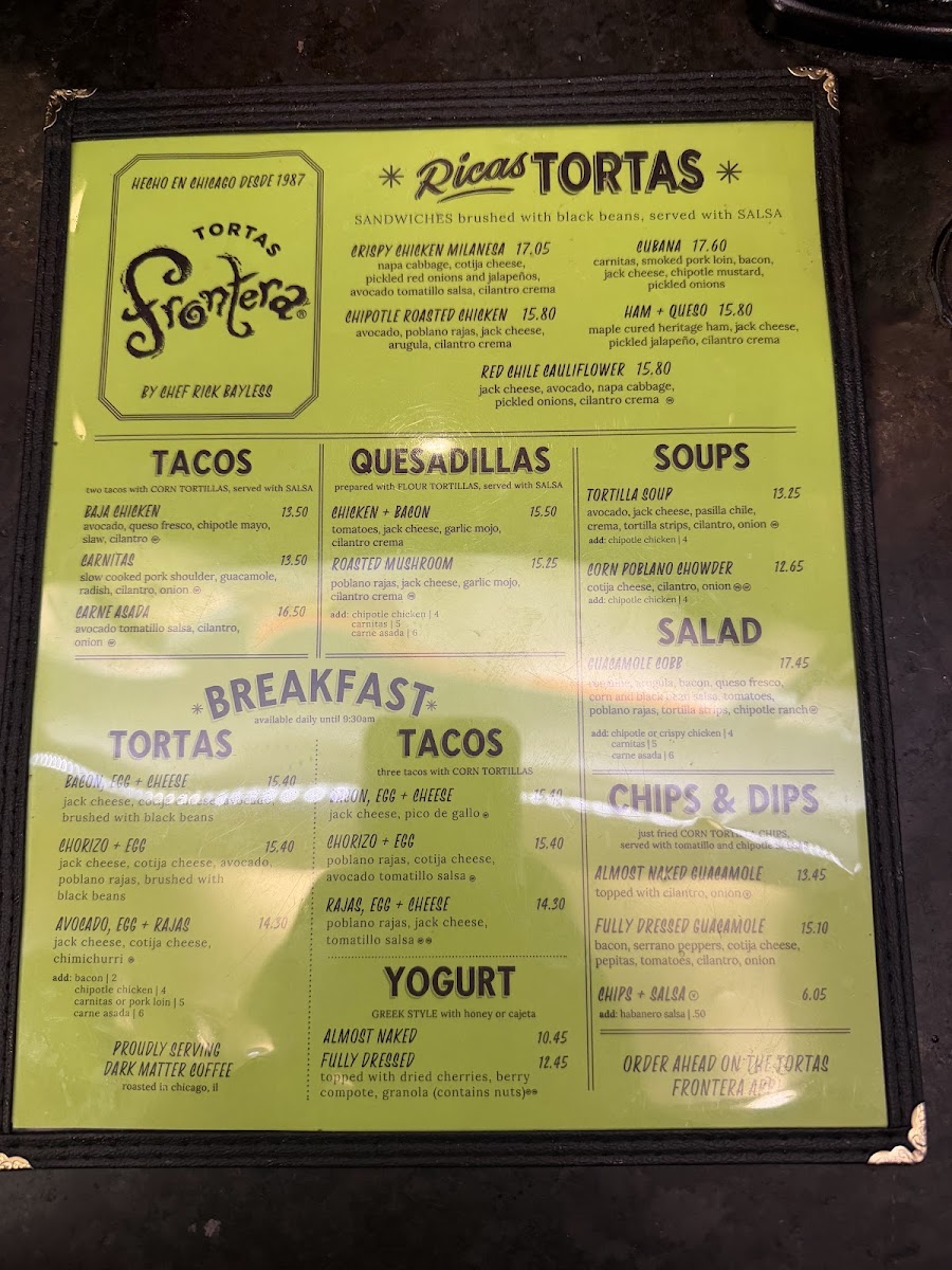 Tortas Frontera menu board