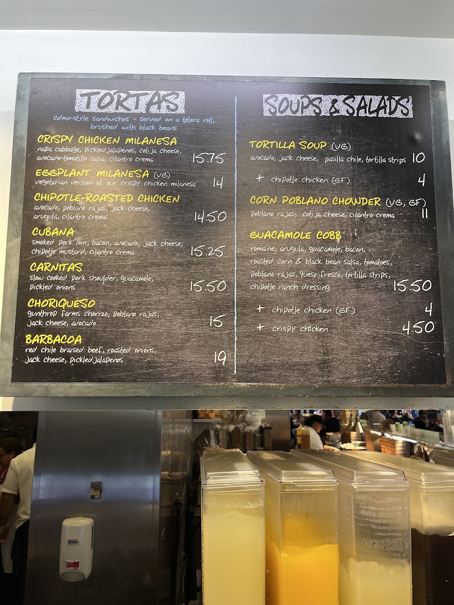 Tortas Frontera menu board