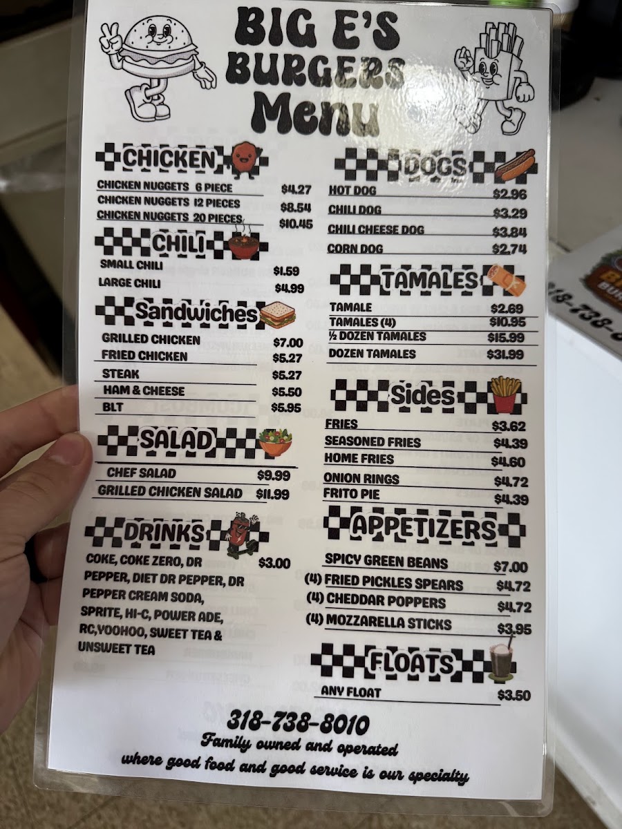 Big E’s Burger menu board