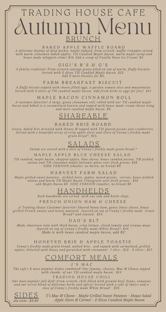 Trading House Cafe menu board