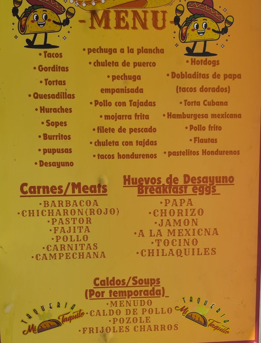 Taqueria Mi Taquito menu board
