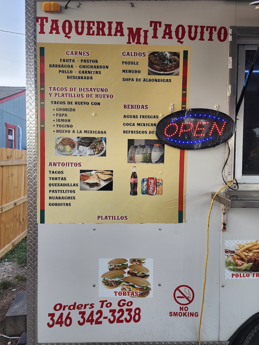 Taqueria Mi Taquito menu board