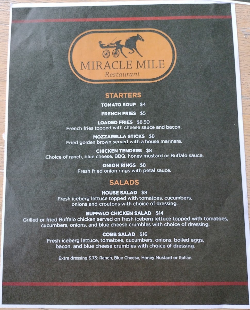Miracle Mile menu board
