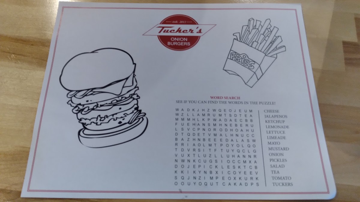 Tucker's Onion Burgers menu board