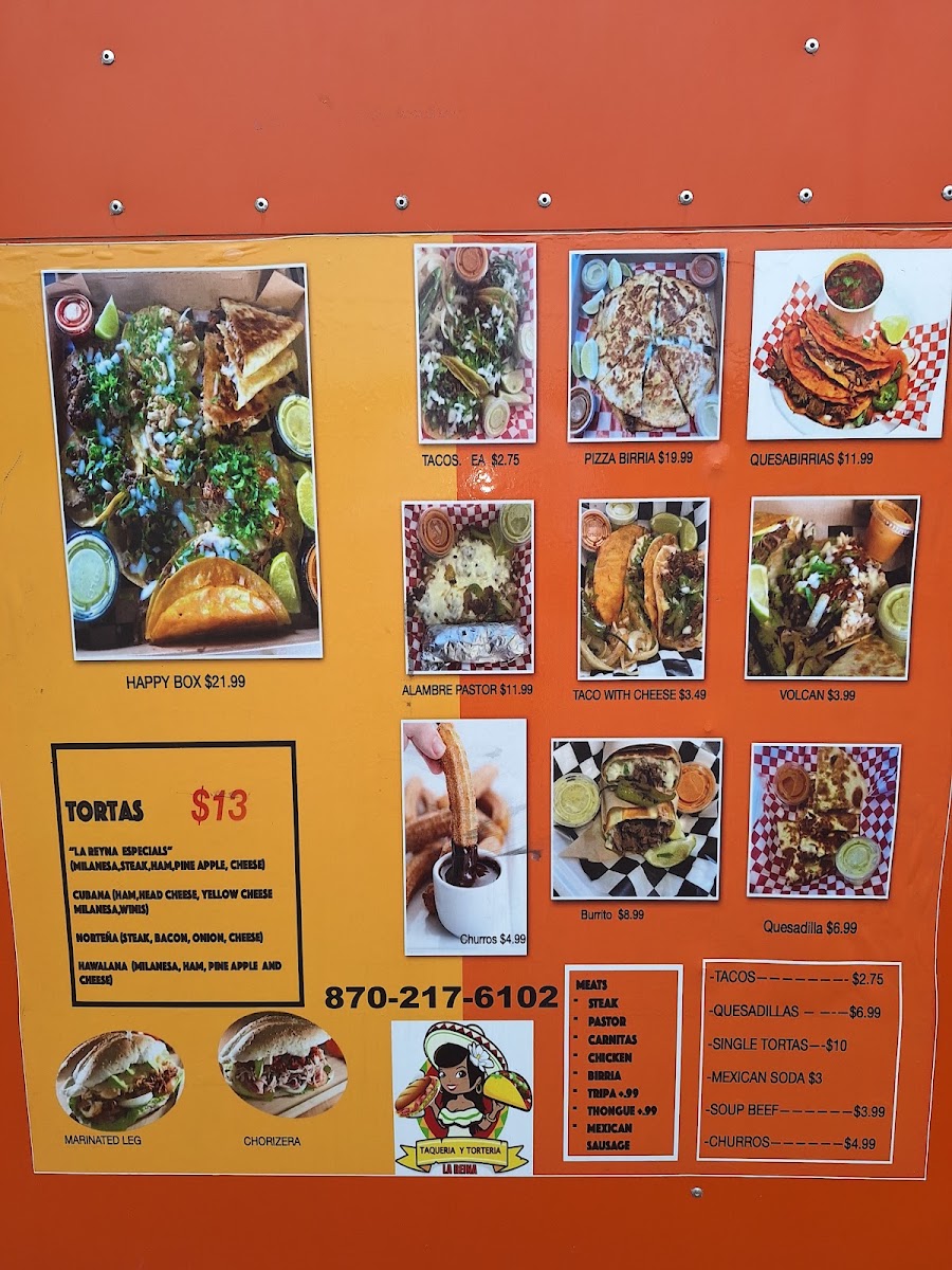 taqueria la reina menu board
