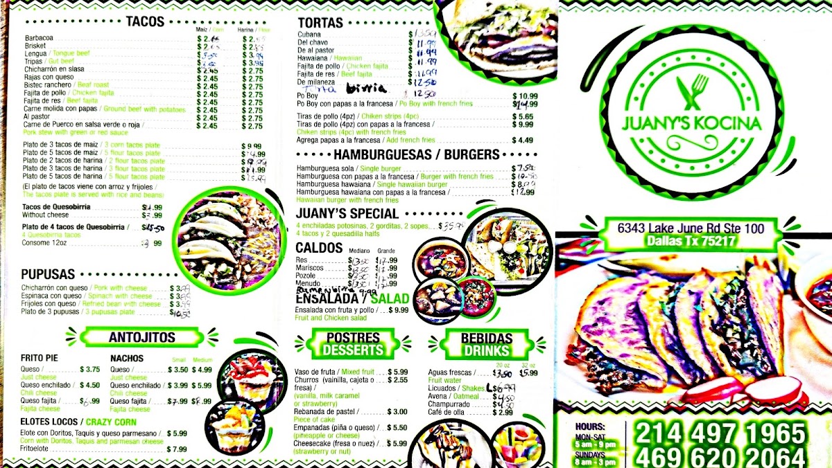 Juany's Kocina menu board