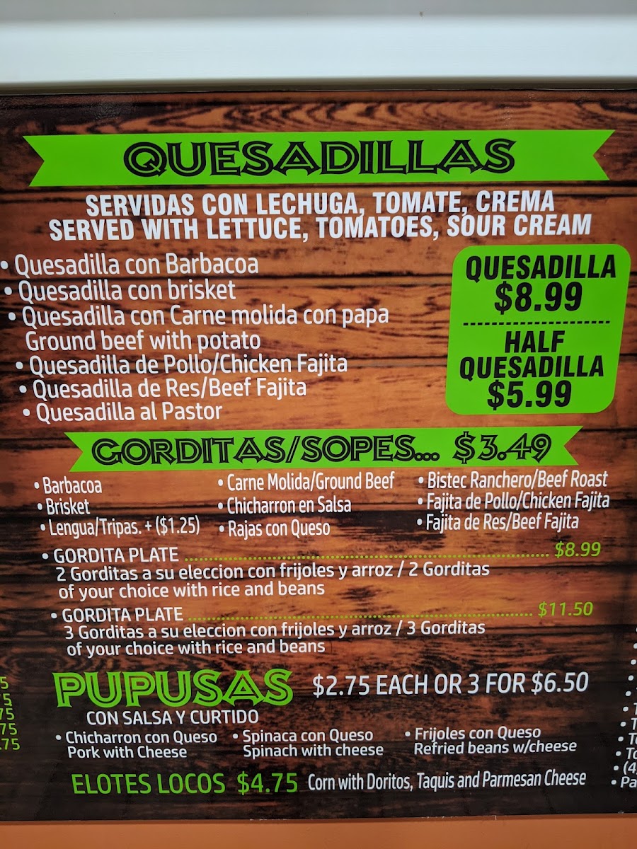 Juany's Kocina menu board