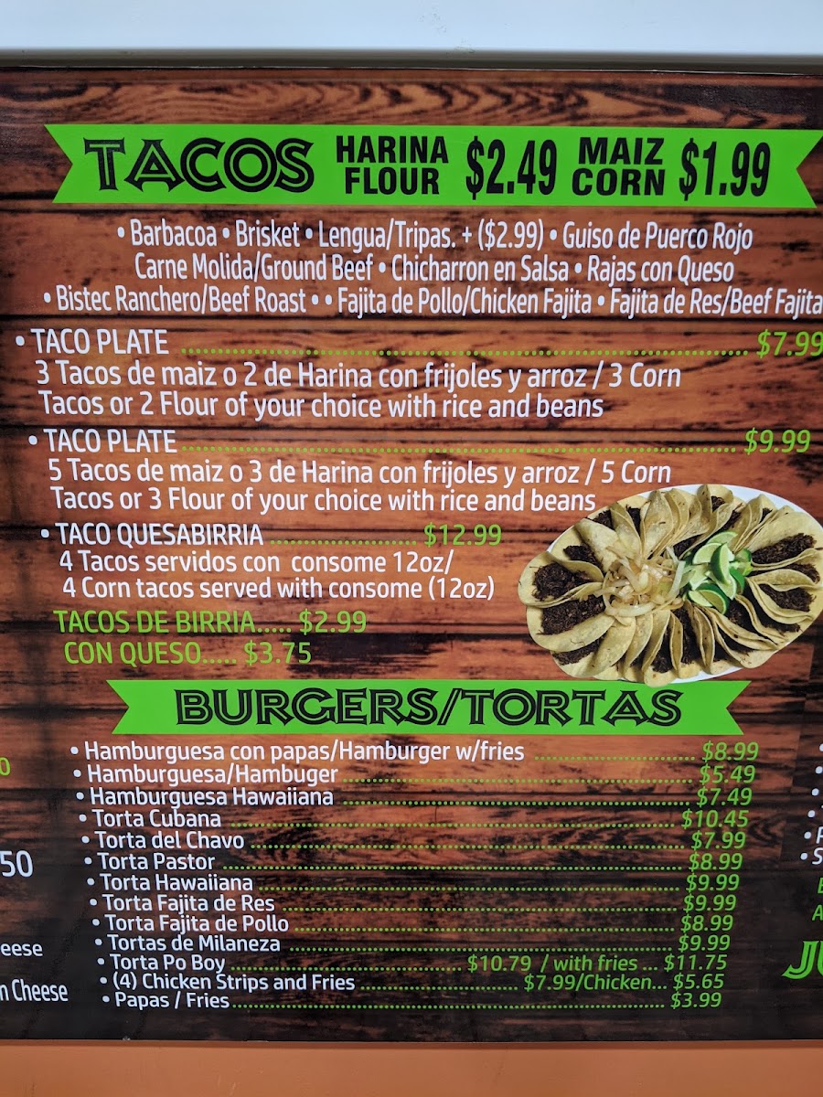 Juany's Kocina menu board